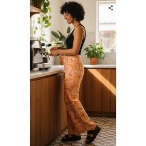 SHEIN Orange Swirl Psychedelic Wide-Leg Jeans | High-Waisted | Size Medium | EUC